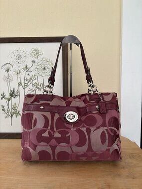 Coach Burgundy Signature Jacquard Shoulder Bag